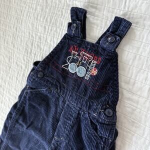 Baby Togs VINTAGE Corduroy Long Overalls 6/9m w Embroidered Train 100% Cotton